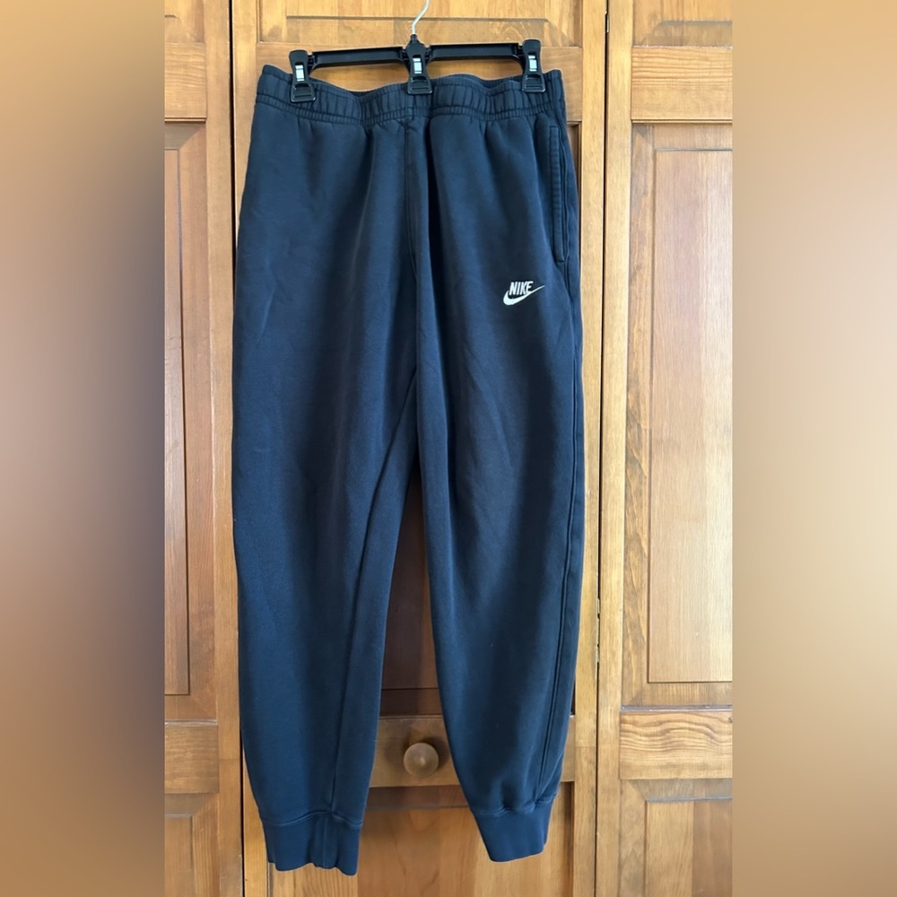 Nike Black Joggers w White Logo, size Medium, back & side pockets
